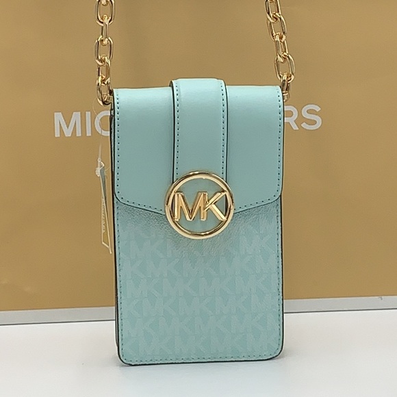 MICHAEL KORS CARMEN SMALL NORTH SOUTH XBODY FAIR AQUA SIGNATURE COLOR - Picture 10 of 16